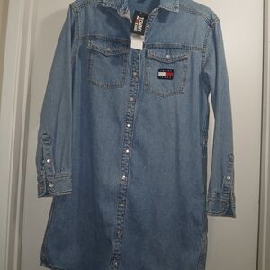 Tommy Jeans Light Wash Denim Shirt Dress